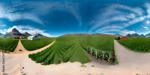 Farm landscape with clouds 360 panorama view 