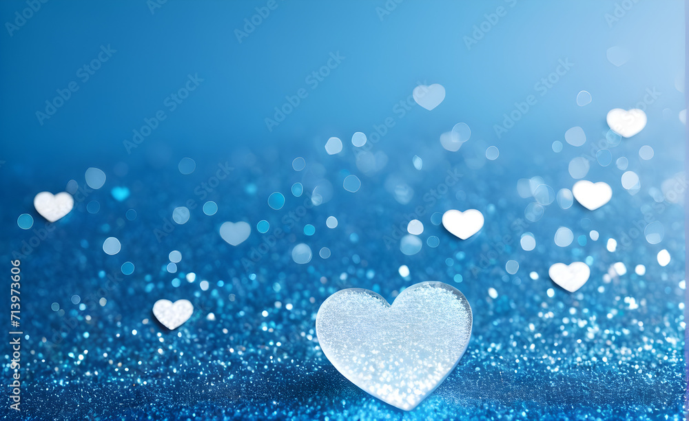 A small white heart on a sparkling soft blue background. Generative AI