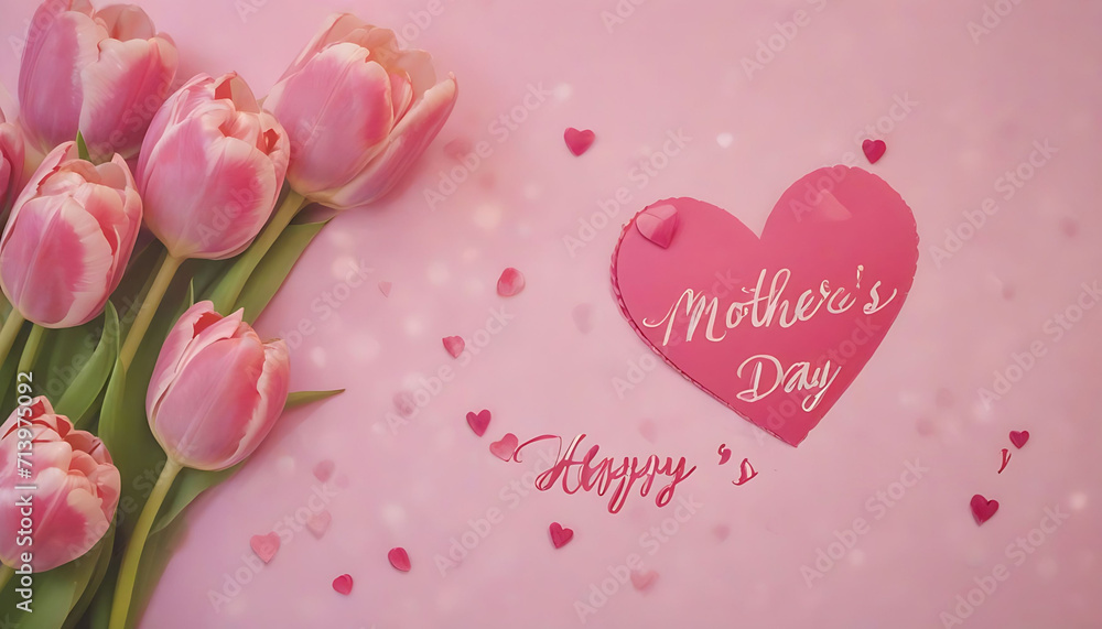 Happy mother day cover photo with tulips pink background