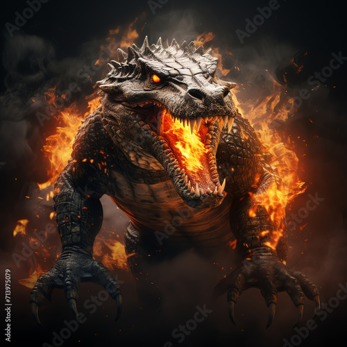 a crocodile with a fire breathing on its head © Randi