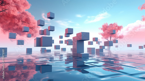 Abstract Geometric Design: Rendered Cube in Modern Art Perspective