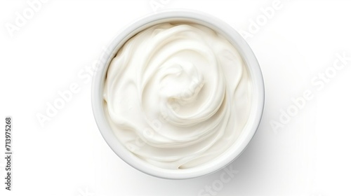 Top view of isolated bowl of sour cream or Greek