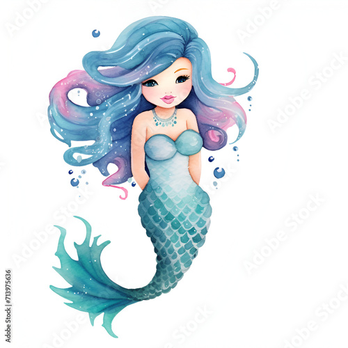 Beautiful Mermaid Watercolor Clipart  Cute Design for Your Project  Ai Generative