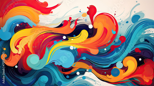Abstract background with vibrant swirls  splatters  and dynamic lines  a visually exciting and playful composition with a big impact Ai Generative