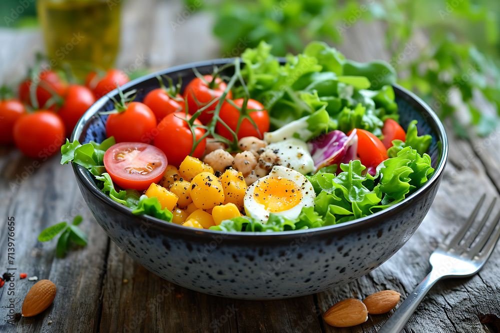 healthy food, salad , vegetables, eggs