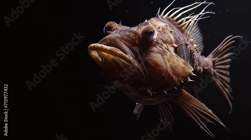 Anglerfish in the solid black background © hakule