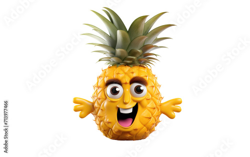 A Happy Pineapple Radiating Sunshine Isolated on Transparent Background.