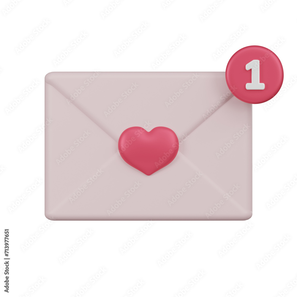 Love Letter Mail Notification Envelope Icon. 3D illustration of a pink envelope with a heart seal and notification, symbolizing a love message or romantic email. Love Letter Mail Notification Envelope Icon. 3D illustration of a pink envelope with a heart seal and notification, symbolizing a love message or romantic email.