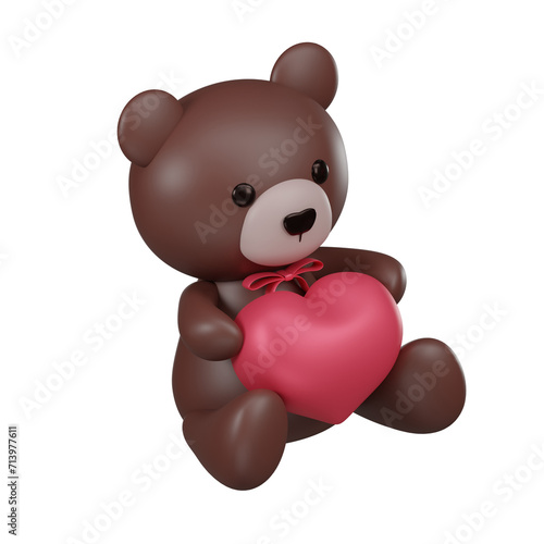3D Teddy Bear Holding a Heart with Pink Ribbon. Cherish the spirit of Valentine's Day with our '3D Teddy Bear Holding a Heart with Pink Ribbon.' Adorable love in every hug.