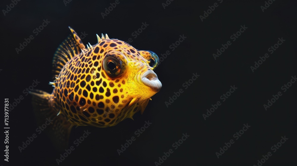 Boxfish in the solid black background Boxfish in the solid black background