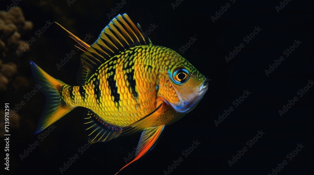 Fototapeta premium Damselfish in the solid black background