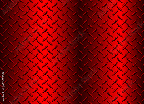 Red metal background with diamond plate texture pattern, shiny chrome texture.