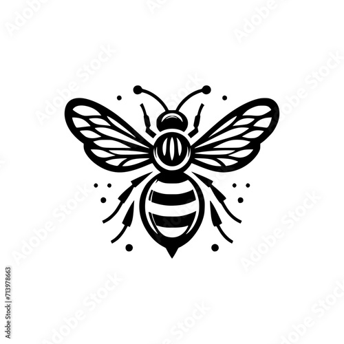 Professional black and white bee logo, suitable for a variety of industries. Minimalistic aesthetic, isolated on a white background. Silhouette icon of a wasp. simple logo of a honeybee. © Rifqi Chandra