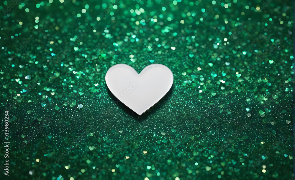 A small white heart on a sparkling soft green background. Generative AI