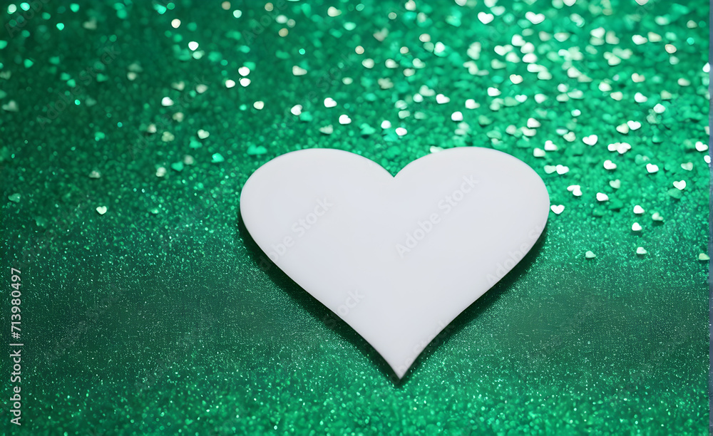 A small white heart on a sparkling soft green background. Generative AI A small white heart on a sparkling soft green background. Generative AI