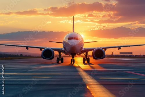 A plane in the sunset