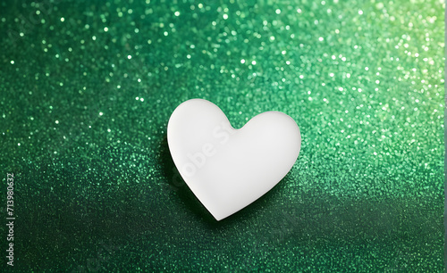 A small white heart on a sparkling soft green background. Generative AI