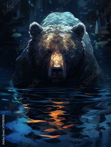 there is a bear that is sitting in the water