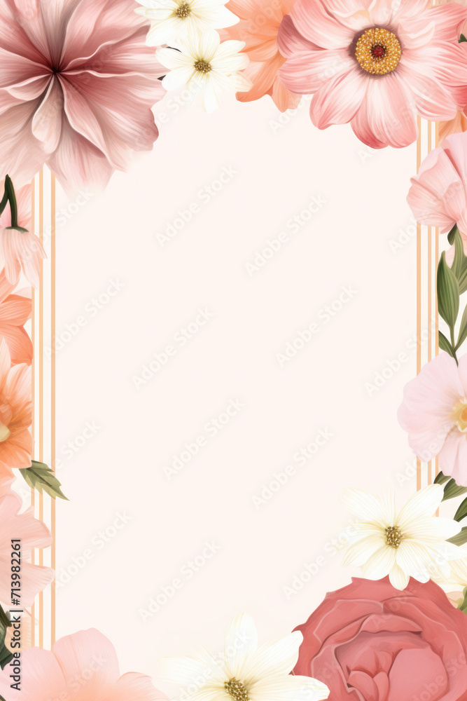 minimalistic frame with natural natural floral background, spring summer background, blank mock up for card or invitation