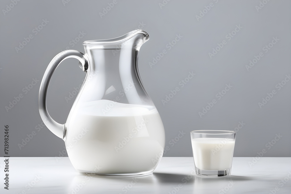 glass jug with milk on a minimalistic background glass jug with milk on a minimalistic background