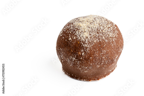 different types of chocolate bonbons on white background
