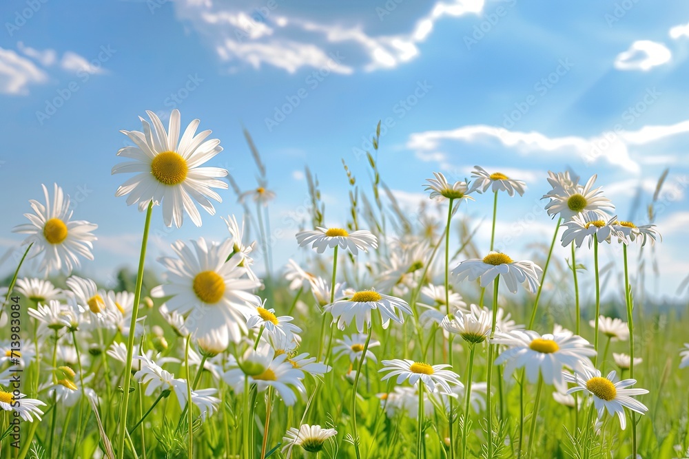 White Daisies in a Blue Sky Field