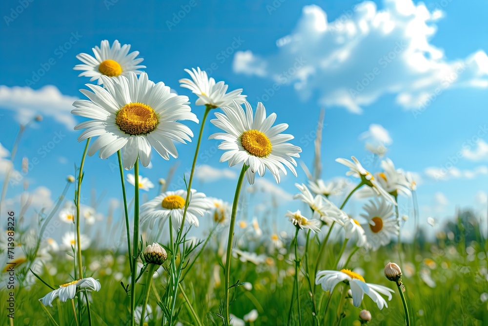 White Daisies in a Field Under Blue Sky White Daisies in a Field Under Blue Sky