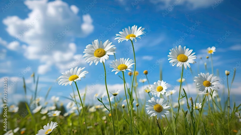 Field of White Daisies Beneath Blue Sky Field of White Daisies Beneath Blue Sky