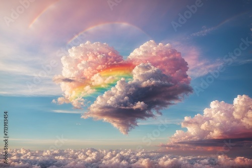 An idyllic, romantic sight of a rainbow-colored heart-shaped cloud formation would be ideal for a Valentine's Day celebration. photo