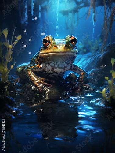 there is a frog that is sitting in the water © Randi