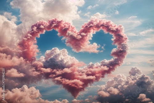 Lovely colourful Valentine's Day heart in the clouds, heart formed of clouds in the sky, romantic idea