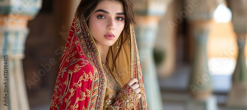 Pakistani female in traditional dress fashion web banner © Saad