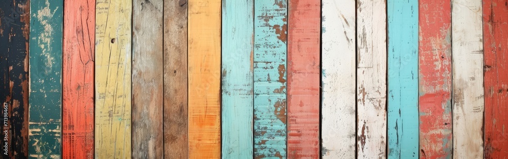 Multicolored Wooden Wall With Peeling Paint