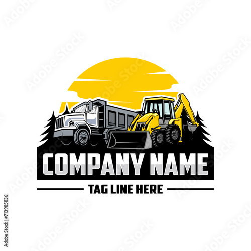 Backhoe Loader, Truck company  logo vector image