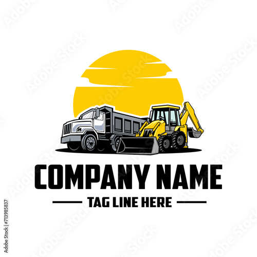 Backhoe Loader, Truck company  logo vector image