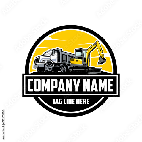 mini excavator, Truck company  logo vector image	