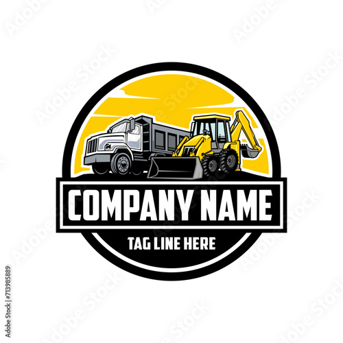 Backhoe Loader, Truck company  logo vector image