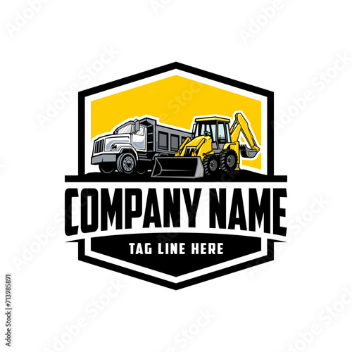 Backhoe Loader, Truck company  logo vector image