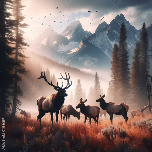 View of wild elk in nature background