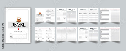 Thanks Giving Menu Meal Planner with cover page layout template