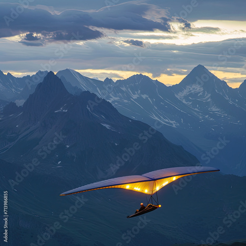 Hang Glider Drifting Above the Mountains: Luminous Freedom