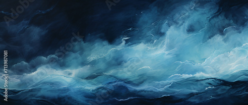 watercolor abstract art sea wave, in the style of dark cyan and dark black, glitch textures, large-scale canvas, dark sky-blue and dark navy, intricate underwater worlds, free-flowing lines, dark gray