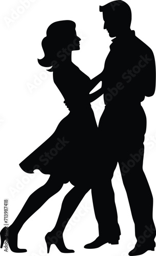Flat black silhouettes of dancing couple lover dancer vector element for romantic relationship people art