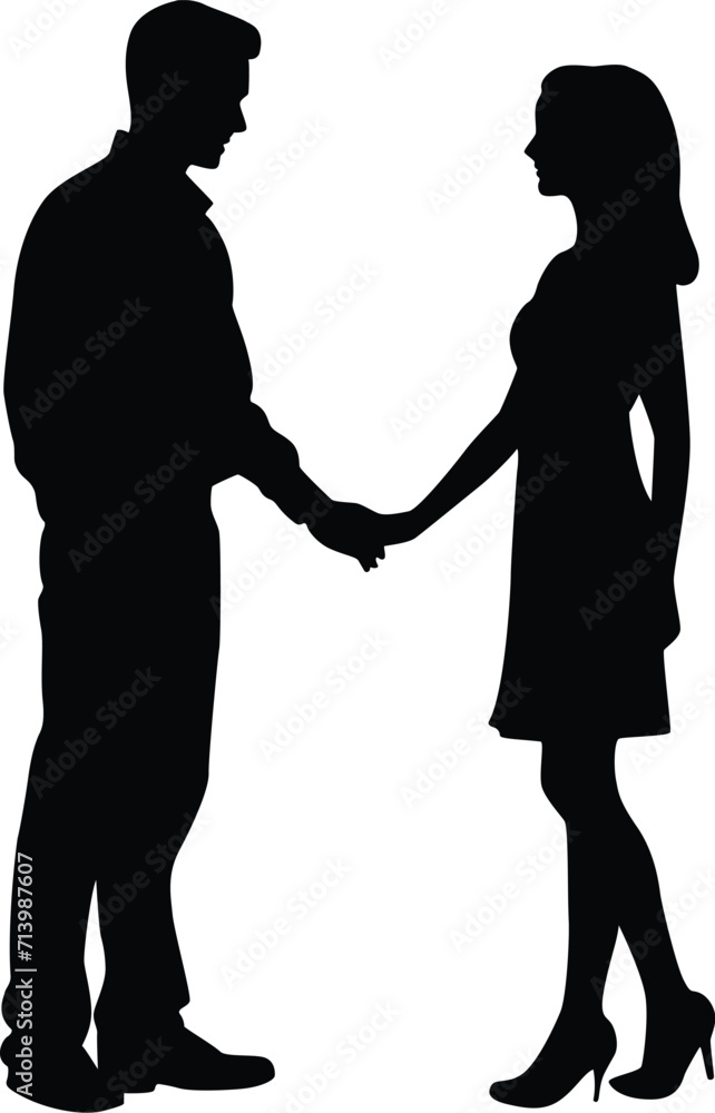 Vector silhouette of a adult couple holding hands face to face illustration for valentine love theme