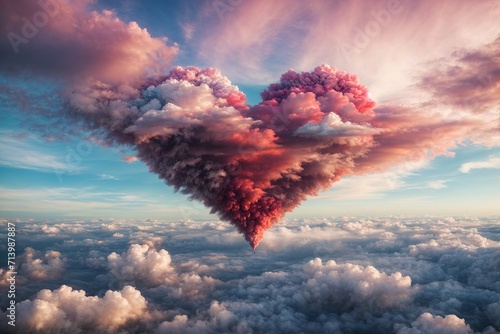 Heart constructed of clouds in the sky with gorgeous hues, love concept,beautiful colorful valentine day heart in the clouds