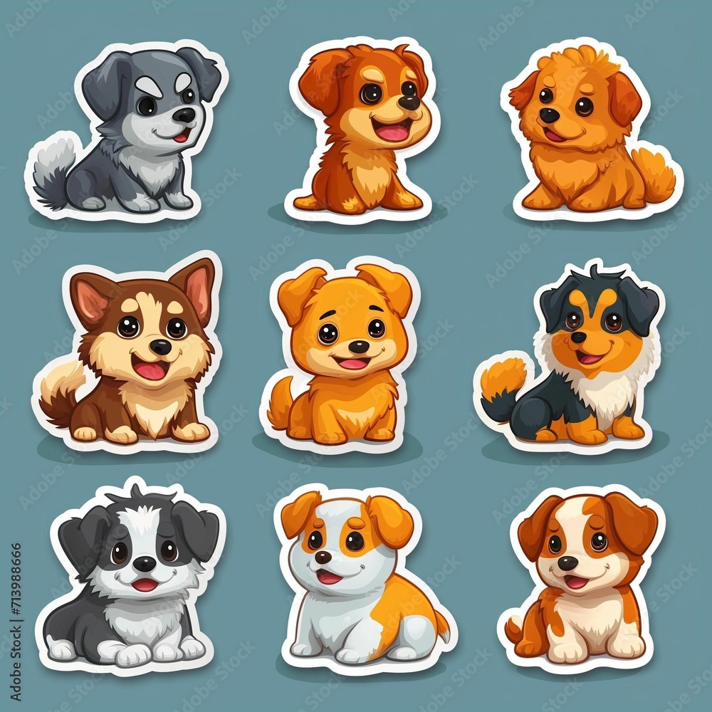 a set of stickers of cute dogs vector illustration flat style Cartoon3 generative ai a set of stickers of cute dogs vector illustration flat style Cartoon3 generative ai