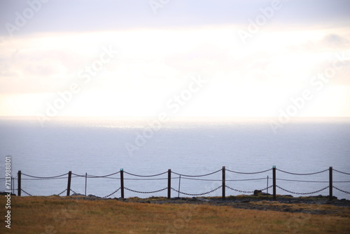 iron railing with atlantic ocean in background