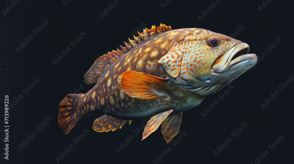 Fototapeta premium Malabar Grouper in the solid black background