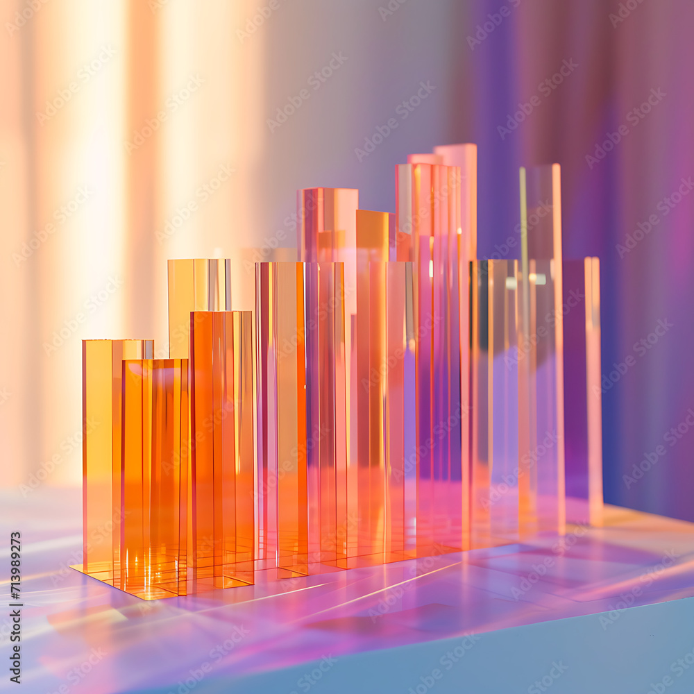 coloured graph with bright lines set against an image of white glass, in the style of realistic cityscapes, light violet and pink