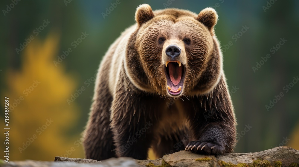 Fototapeta premium Large Brown Bear Standing on Top of Rock